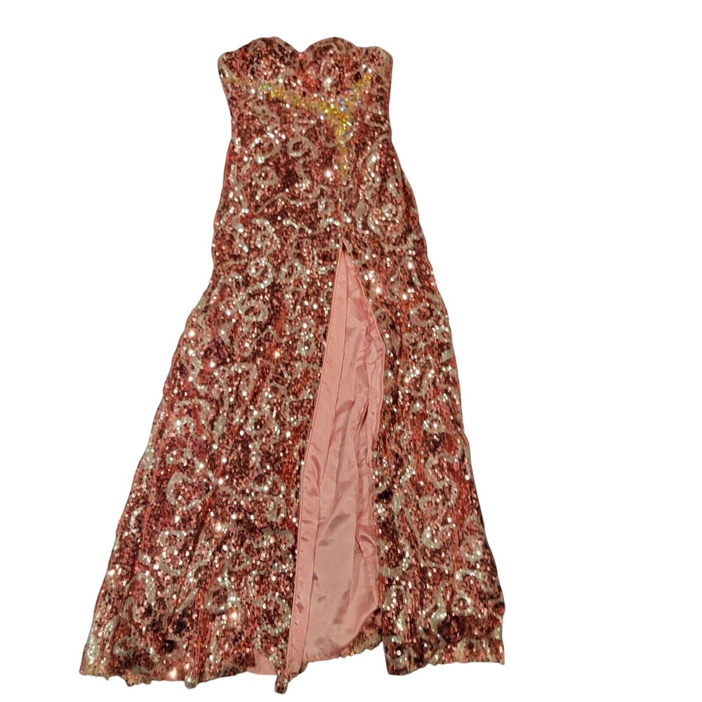 Vintage Precious Formals Strapless Sequin Gown With Slit Womens Size 8 Pink &...
